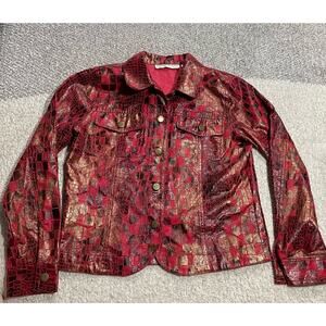 Bamboo Traders Women's Size Small Petite SP Metallic Reptile Button Jacket Red
